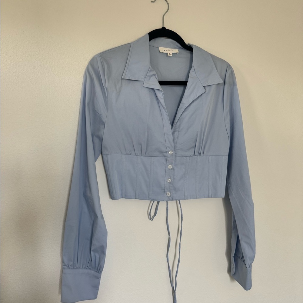 Mable Light Blue Cropped Button Down